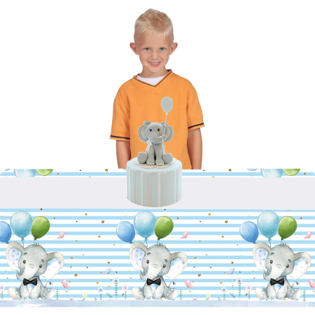 Fata de Masa, , din Plastic, Imprimeu Elefanti, 180 x 108 cm, Albastru [2]