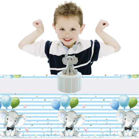 Fata de Masa, , din Plastic, Imprimeu Elefanti, 180 x 108 cm, Albastru [1]