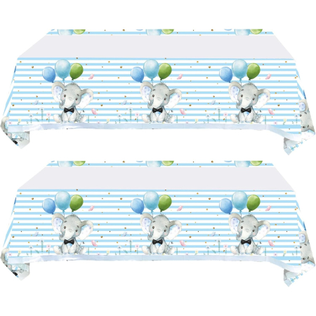 Fata de Masa, , din Plastic, Imprimeu Elefanti, 180 x 108 cm, Albastru [3]