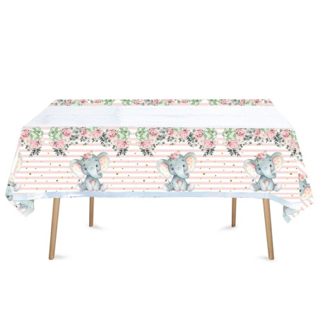 ✨TOATE PRODUSELE✨ - Fata de Masa, , din Plastic, Imprimeu Elefanti, 180 x 108 cm, Roz