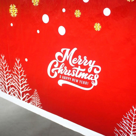 Fata de masa dreptunghiulara , PVC, 2.5 mm grosime, imprimeu Merry Christmas, potrivit pentru Craciun, utilizare multipla, 180 x 108 cm, alb [3]