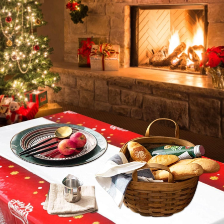 Fata de masa dreptunghiulara , PVC, 2.5 mm grosime, imprimeu Merry Christmas, potrivit pentru Craciun, utilizare multipla, 180 x 108 cm, alb [1]