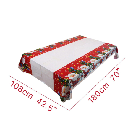 Fata de masa dreptunghiulara , PVC, 2.5 mm grosime, imprimeu Mos Craciun cu iepuras, potrivit pentru Craciun, utilizare multipla, 180 x 108 cm, alb [2]