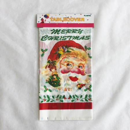 Fata de masa dreptunghiulara , PVC, 2.5 mm grosime, imprimeu Mos Craciun, potrivit pentru Craciun, utilizare multipla, 180 x 108 cm, alb [1]