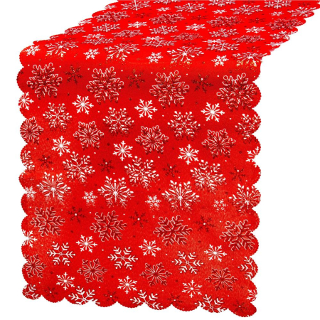 Decoratiuni Craciun - Fata de masa pentru decor, cu motive de Craciun, din stofa, 34x187cm, rosu