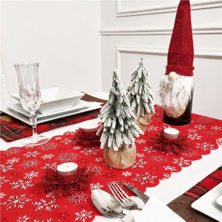 Fata de masa pentru decor, cu motive de Craciun, din stofa, 34x187cm, rosu [9]