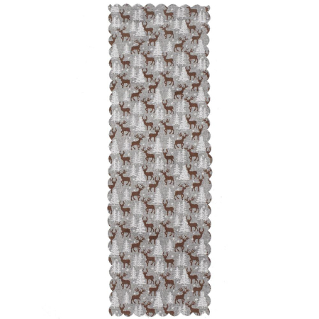 Fata de masa pentru decor, cu motive de Craciun, din stofa, 35x186cm, gri [5]