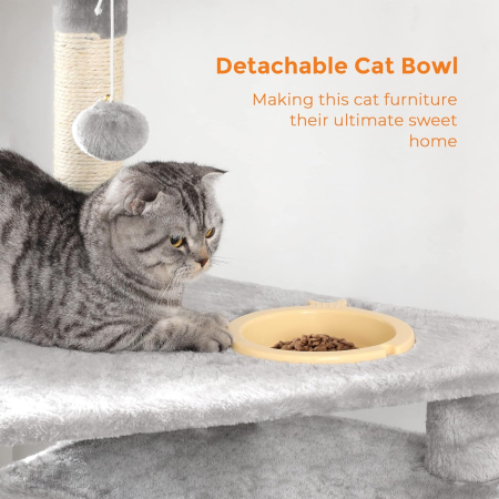 FEANDREA Ansamblu de joaca pentru pisici, tip copac, cu culcus si ascunzatoare, 55x50x164cm, gri deschis [3]