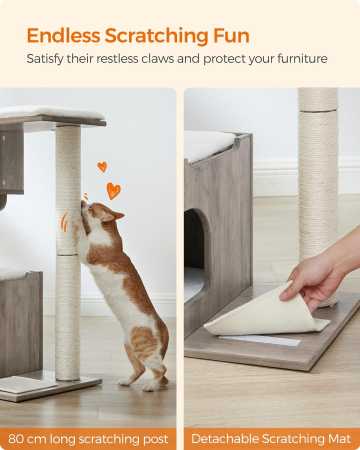 FEANDREA Ansamblu de joaca pisici, tip copac, din lemn, 66x40x86 cm, gri [5]