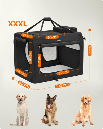 FEANDREA Geanta transport animale de companie, pliabila, din material textil, marime XXL, 102x69x69cm, negru [2]