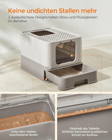 FEANDREA Litiera pentru pisici cu capac, tava extensibila, pentru pisici de pana la 15 kg, 54x43x38cm, gri [3]