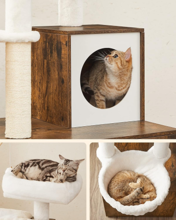 FEANDREA Mobilier 2 in 1 pentru pentru pisici cu cusca, ascunzatoare si loc de joaca, 58x50x140cm, maro vintage [5]