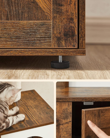 FEANDREA Mobilier 2 in 1 pentru pentru pisici cu cusca, ascunzatoare si loc de joaca, 58x50x140cm, maro vintage [4]