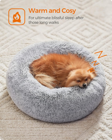 FEANDREA Pat pufos pentru caini si pisici, cu husa detasabila, lavabila, plus moale cu fir lung, 60 cm, gri [8]