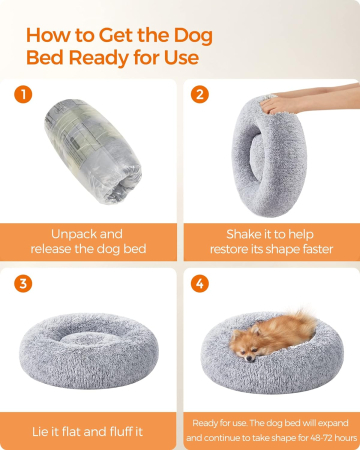 FEANDREA Pat pufos pentru caini si pisici, cu husa detasabila, lavabila, plus moale cu fir lung, 60 cm, gri [7]