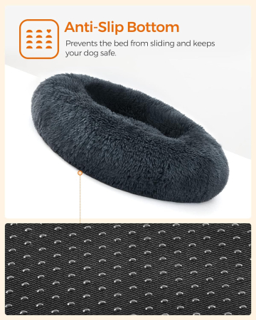 FEANDREA Pat pufos pentru caini si pisici, cu husa detasabila, lavabila, plus moale cu fir lung, 60 cm, gri inchis [7]
