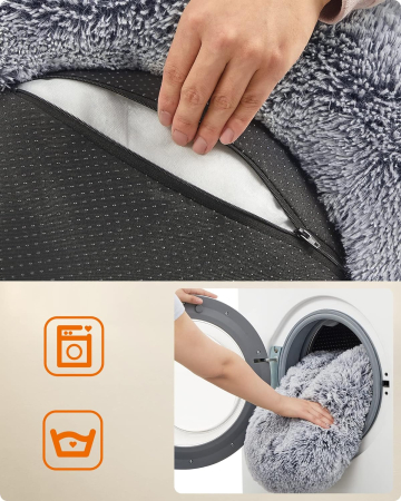 FEANDREA Pat pufos pentru caini si pisici, cu husa detasabila, lavabila, plus moale cu fir lung, 70 cm, gri [7]
