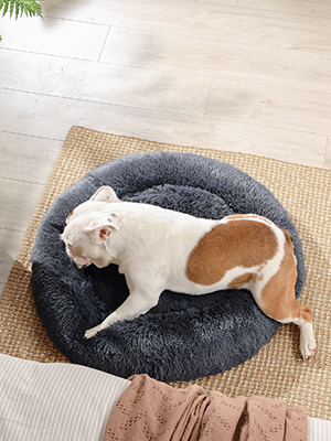 FEANDREA Pat pufos pentru caini si pisici, cu husa detasabila, lavabila, plus moale cu fir lung, 80 cm, gri inchis [7]