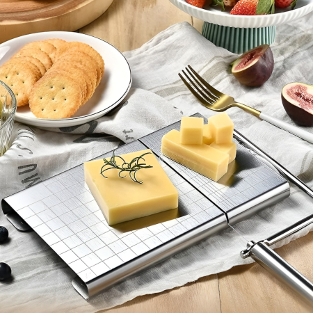 Feliator de Branza, , din Otel Inoxidabil, 5 Fire de Rezerva, Maner Ergonomic, Scara de Masurare, 24x21cm, Argintiu [2]