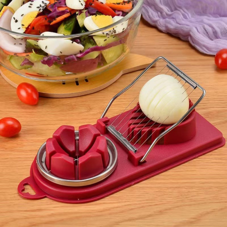 Feliator multifunctional pentru oua, mozzarela, fructe, 2 forme de feliere, agatatoare, 20 cm, Visiniu [1]