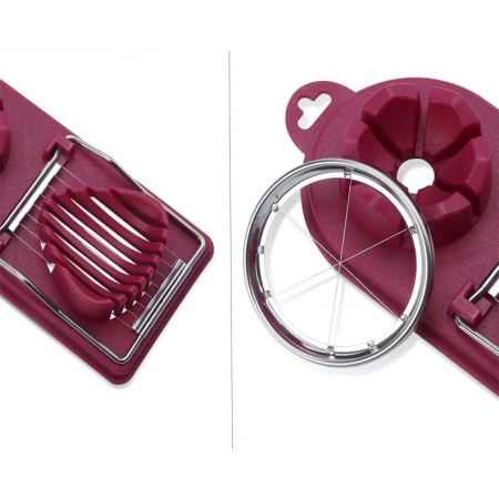 Feliator multifunctional pentru oua, mozzarela, fructe, 2 forme de feliere, agatatoare, 20 cm, Visiniu [5]