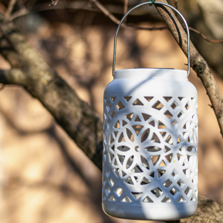 Felinar decorativ solar, LED, pentru exterior, 12x12x18.5cm, alb [8]