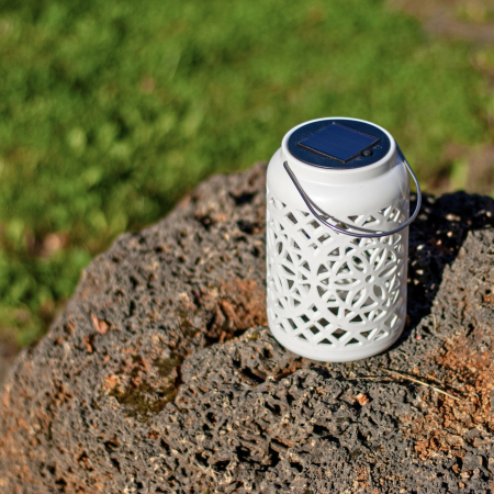 Felinar decorativ solar, LED, pentru exterior, 12x12x18.5cm, alb [18]