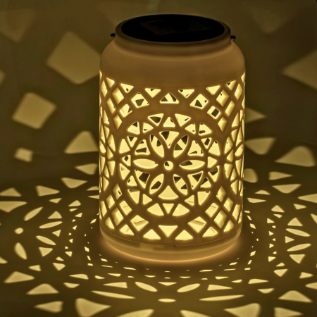 Felinar decorativ solar, LED, pentru exterior, 12x12x18.5cm, alb [6]