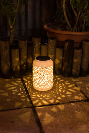 Felinar decorativ solar, LED, pentru exterior, 12x12x18.5cm, alb [1]