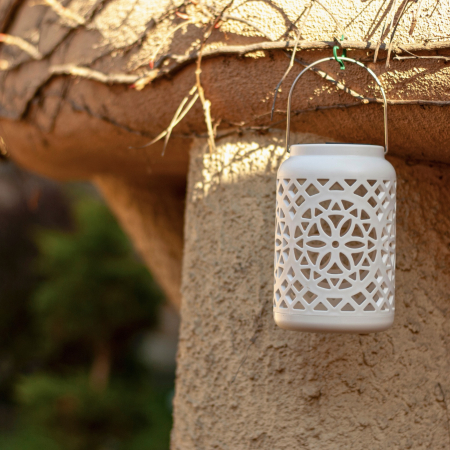 Felinar decorativ solar, LED, pentru exterior, 12x12x18.5cm, alb [14]