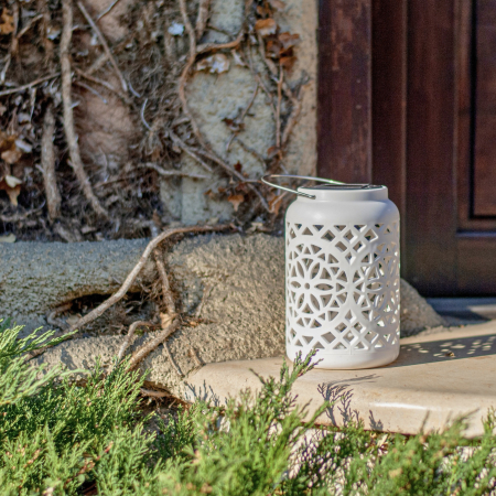 Felinar decorativ solar, LED, pentru exterior, 12x12x18.5cm, alb [17]