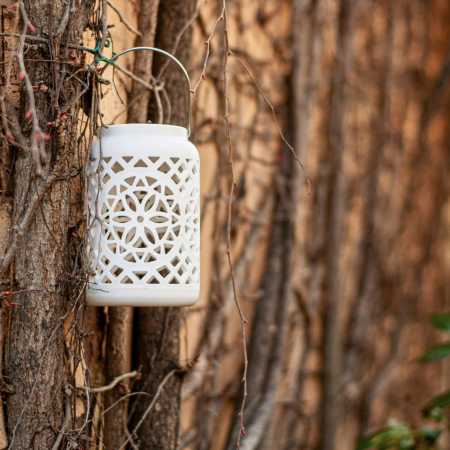 Felinar decorativ solar, LED, pentru exterior, 12x12x18.5cm, alb [12]