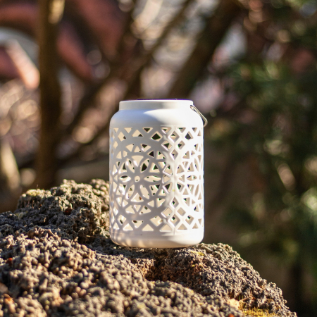 Felinar decorativ solar, LED, pentru exterior, 12x12x18.5cm, alb [16]