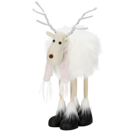 Disponibil livrare locker S - Figurina Craciun, Ren alb cu fular, inaltime 48cm