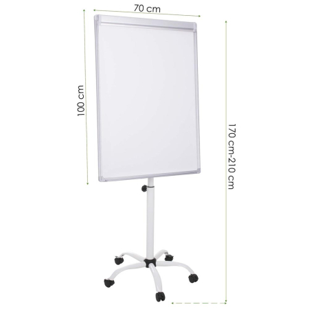 Flipchard magnetic cu picior, mobil pe role, inaltime ajustabila, 70x100cm, alb [1]