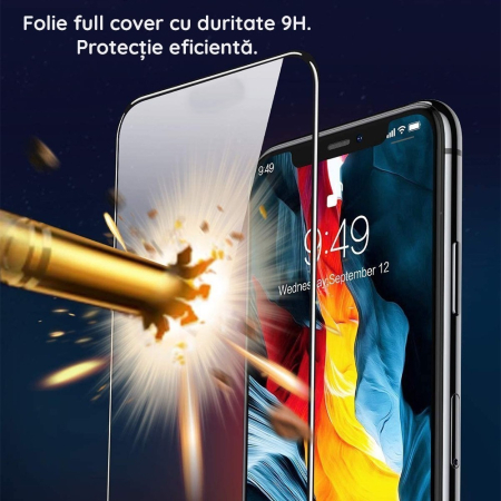 Folie de protectie Ceramica, , compatibila cu Apple iPhone 15 Pro, Transparenta HD, 9H, margini negre [7]