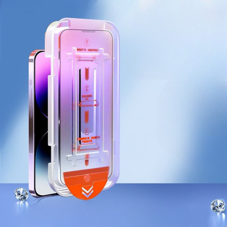 Folie de Protectie cu Instalare Rapida, , pentru Apple iPhone 15 Pro, Tempered Glass Easy Tool, Full Cover, Protectie Difuzor, HD, Margini Negre, Transparent [2]