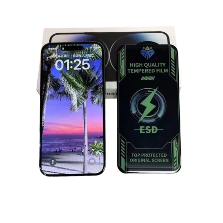 ✨TOATE PRODUSELE✨ - Folie de Protectie, , pentru Apple iPhone 15, Tempered Glass ESD, Electroplate, Regenerabila, Full Cover, Margini Negre, Transparent