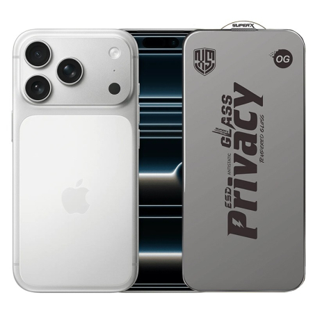 ✨TOATE PRODUSELE✨ - Folie de Protectie pentru Apple iPhone 17 Pro, , Sticla Securizata ESD Antistatica, Super-X Privacy OG, Margini Negre, 0.30 mm, Transparent Inchis