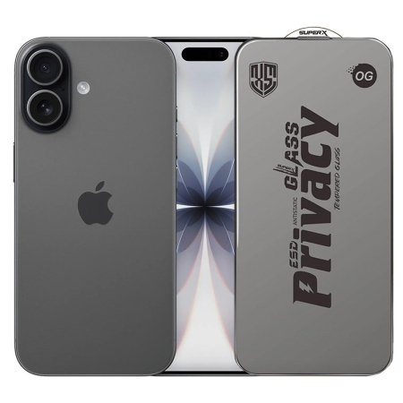 ✨TOATE PRODUSELE✨ - Folie de Protectie pentru Apple iPhone 17, , Sticla Securizata ESD Antistatica, Super-X Privacy OG, Margini Negre, 0.30 mm, Transparent Inchis