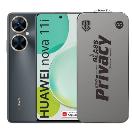 ✨TOATE PRODUSELE✨ - Folie de Protectie pentru Huawei Nova 11i, , Sticla Securizata ESD Antistatica, Super-X Privacy OG, Margini Negre, 0.30 mm, Transparent Inchis