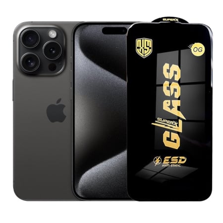 ✨TOATE PRODUSELE✨ - Folie de Protectie pentru iPhone 15 Pro, , Sticla Securizata ESD, Margini Negre, Rezistenta la Zgirieturi, Antistatica, 0.35 mm, Transparenta