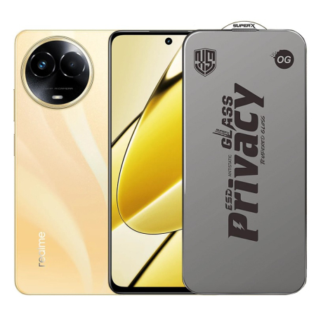 ✨TOATE PRODUSELE✨ - Folie de Protectie pentru Realme 11, , Sticla Securizata ESD Antistatica, Super-X Privacy OG, Margini Negre, 0.30 mm, Transparent Inchis