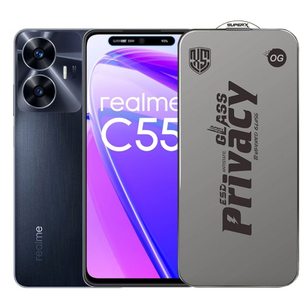 ✨TOATE PRODUSELE✨ - Folie de Protectie pentru Realme C55, , Sticla Securizata ESD Antistatica, Super-X Privacy OG, Margini Negre, 0.30 mm, Transparent Inchis