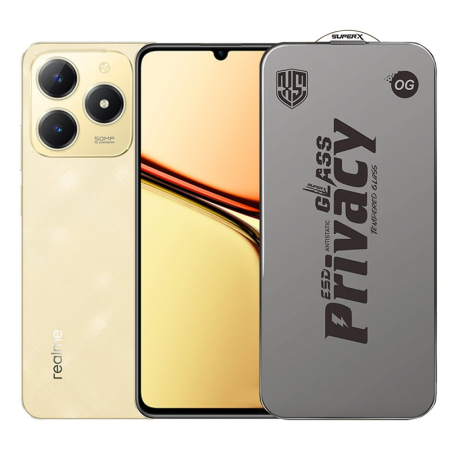 ✨TOATE PRODUSELE✨ - Folie de Protectie pentru Realme C61, , Sticla Securizata ESD Antistatica, Super-X Privacy OG, Margini Negre, 0.30 mm, Transparent Inchis