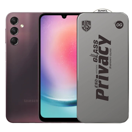 ✨TOATE PRODUSELE✨ - Folie de Protectie pentru Samsung Galaxy A24, , Sticla Securizata ESD Antistatica, Super-X Privacy OG, Margini Negre, 0.30 mm, Transparent Inchis