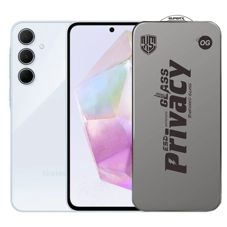 ✨TOATE PRODUSELE✨ - Folie de Protectie pentru Samsung Galaxy A35, , Sticla Securizata ESD Antistatica, Super-X Privacy OG, Margini Negre, 0.30 mm, Transparent Inchis