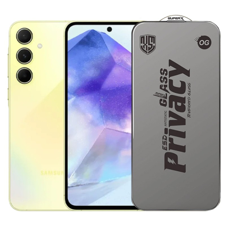 ✨TOATE PRODUSELE✨ - Folie de Protectie pentru Samsung Galaxy A55, , Sticla Securizata ESD Antistatica, Super-X Privacy OG, Margini Negre, 0.30 mm, Transparent Inchis