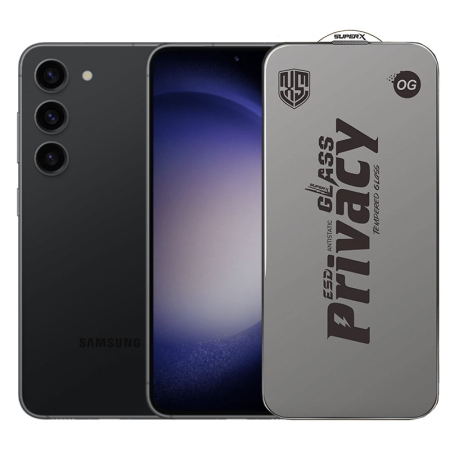 ✨TOATE PRODUSELE✨ - Folie de Protectie pentru Samsung Galaxy S23, , Sticla Securizata ESD Antistatica, Super-X Privacy OG, Margini Negre, 0.30 mm, Transparent Inchis
