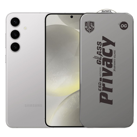 ✨TOATE PRODUSELE✨ - Folie de Protectie pentru Samsung Galaxy S24+, , Sticla Securizata ESD Antistatica, Super-X Privacy OG, Margini Negre, 0.30 mm, Transparent Inchis